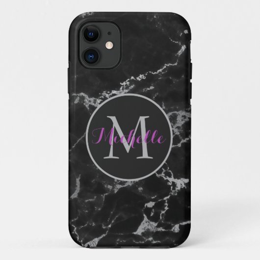 Monogram moderne zwarte en grijze marmer Case-Mate iPhone case (Achterkant)