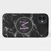 Monogram moderne zwarte en grijze marmer Case-Mate iPhone case (Achterkant (horizontaal))