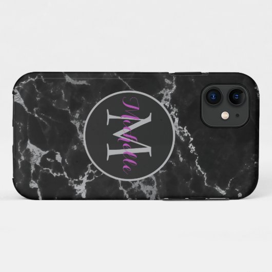 Monogram moderne zwarte en grijze marmer Case-Mate iPhone case (Achterkant (horizontaal))