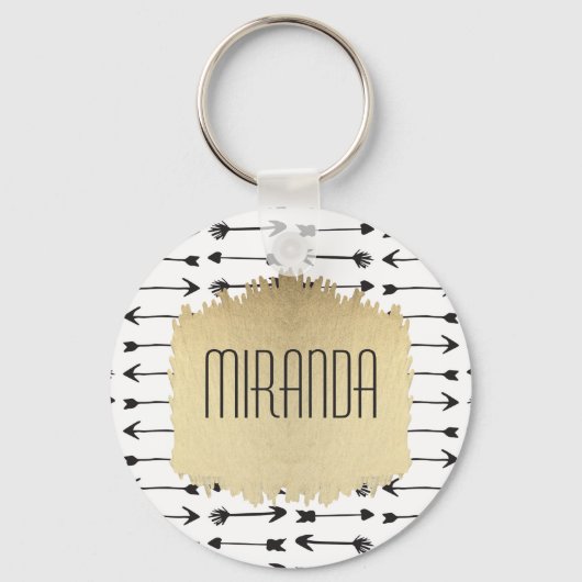 Monogram moderne zwarte en witte handgetekende pij sleutelhanger (Voorkant)