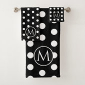 Monogram moderne zwarte en witte poka Dots Bad Handdoek (Insitu)