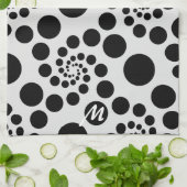 Monogram moderne zwarte en witte ronde ronde dots theedoek (Gevouwen)