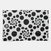 Monogram moderne zwarte en witte ronde ronde dots theedoek (Horizontaal)
