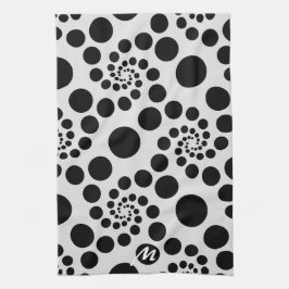 Monogram moderne zwarte en witte ronde ronde dots theedoek