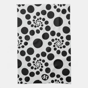 Monogram moderne zwarte en witte ronde ronde dots theedoek