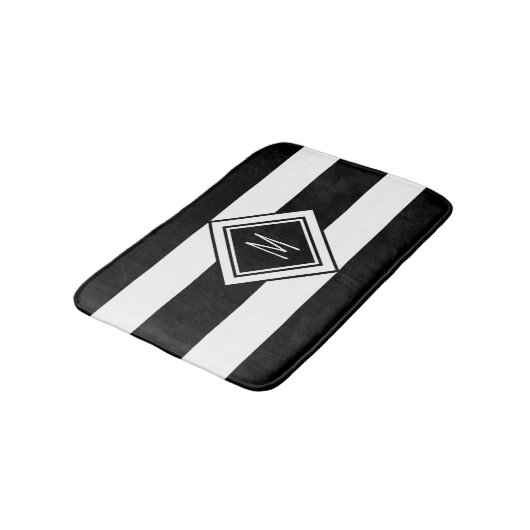 Monogram moderne zwarte en witte strepen badmat (Gekanteld)