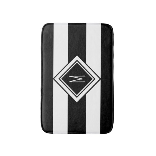 Monogram moderne zwarte en witte strepen badmat (Voorkant Verticaal)