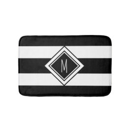 Monogram moderne zwarte en witte strepen badmat