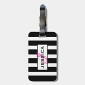 Monogram moderne zwarte en witte strepen bagagelabel (Achterkant verticaal)