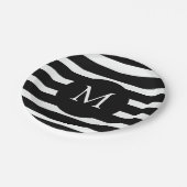 Monogram moderne zwarte en witte strepen papieren bordje (Gekanteld)