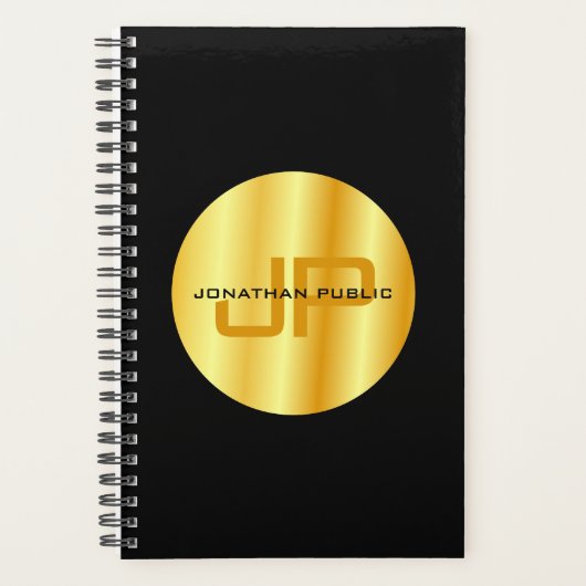 Monogram moderne zwarte goudSjabloon Planner (Voorkant)