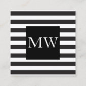 Monogram moderne zwarte witte strepen vierkante visitekaartje (Voorkant)
