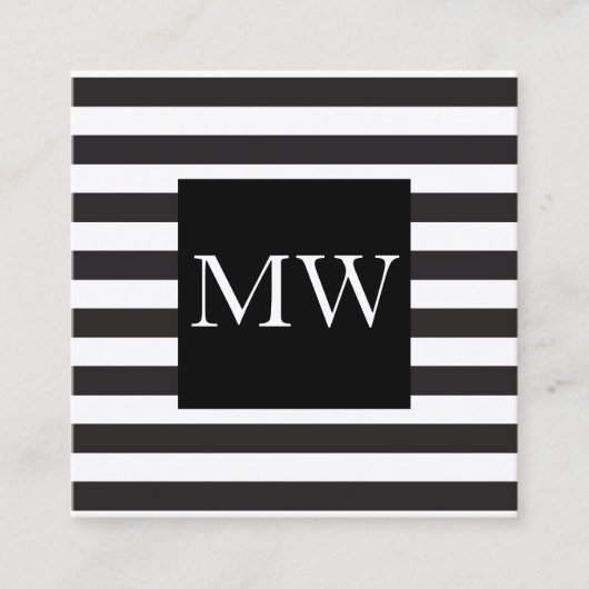 Monogram moderne zwarte witte strepen vierkante visitekaartje (Voorkant)