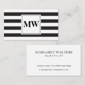 Monogram moderne zwarte witte strepen visitekaartje (Voorkant / Achterkant)