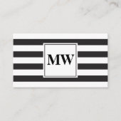 Monogram moderne zwarte witte strepen visitekaartje (Voorkant)