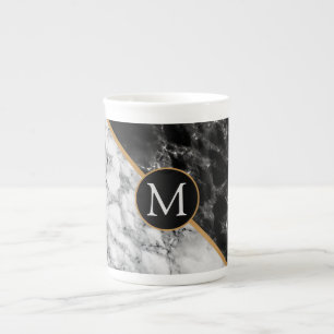 Monogram Mok - Black White Marble Stone