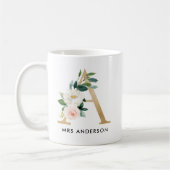 Monogram Mok, Floral Monogram A, Eigen cadeau, Gou Koffiemok (Links)