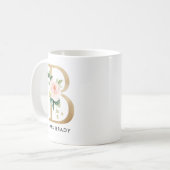 Monogram Mok, Floral Monogram B, Aangepast cadeau Koffiemok (Voorkant links)