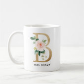 Monogram Mok, Floral Monogram B, Aangepast cadeau Koffiemok (Links)