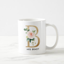 Monogram Mok, Floral Monogram B, Aangepast cadeau Koffiemok
