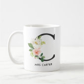 Monogram Mok, Floral Monogram C, Aangepast cadeau Koffiemok (Links)