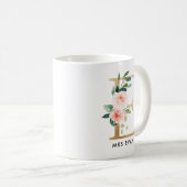 Monogram Mok, Floral Monogram E, Eigen cadeau, gou Koffiemok (Voorkant rechts)