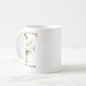 Monogram Mok, Floral Monogram F, Eigen Gift, Goud Koffiemok (Voorkant links)