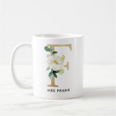 Monogram Mok, Floral Monogram F, Eigen Gift, Goud Koffiemok (Links)