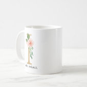 Monogram Mok, Floral Monogram I, Eigen cadeau, Gou Koffiemok (Voorkant links)