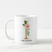 Monogram Mok, Floral Monogram I, Eigen cadeau, Gou Koffiemok (Links)