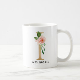 Monogram Mok, Floral Monogram I, Eigen cadeau, Gou Koffiemok