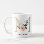 Monogram Mok, Floral Monogram M, Douane Gift, Goud Koffiemok (Links)