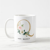 Monogram Mok, Floral Monogram Q, Douane Gift, Goud Koffiemok (Links)