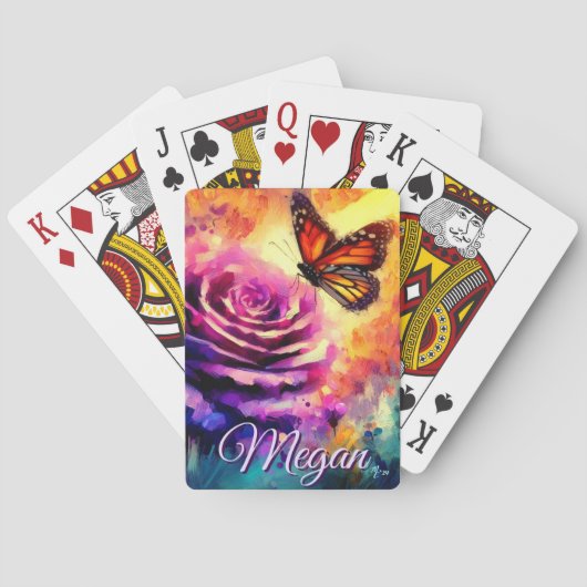 Monogram Monarchvlinder op Roos bij Zonsondergang Pokerkaarten (Achterkant)