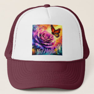 Monogram Monarchvlinder op Roos bij Zonsondergang Trucker Pet