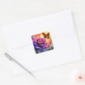 Monogram Monarchvlinder op Roos bij Zonsondergang Vierkante Sticker (Envelop)