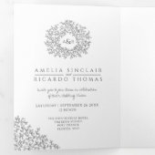 Monogram mono verlaat de bruiloft helemaal in één drieluik uitnodiging (Binnenzijde eerst)