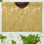 Monogram Monochromatische Gouden Bloemen Damasks Theedoek (Gevouwen)