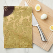 Monogram Monochromatische Gouden Bloemen Damasks Theedoek (Quarter Fold)