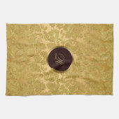 Monogram Monochromatische Gouden Bloemen Damasks Theedoek (Horizontaal)