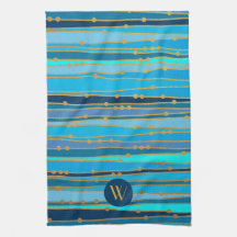 Monogram Monochrome Blau Golf Streep Nep Goud Stip