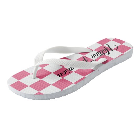 Monogram monogram Geruit roze en wit voor haar Teenslippers (Schuin)