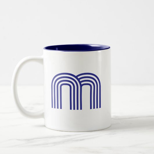 Monogram Monogram Initial Blauw Modern Eenvoudig Tweekleurige Koffiemok (Links)