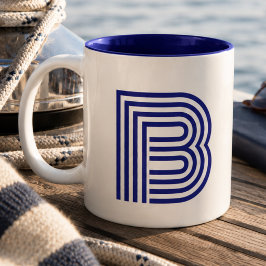 Monogram Monogram Initialen Blauw Modern Eenvoudig Tweekleurige Koffiemok