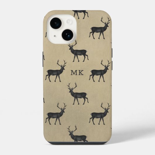 Monogram Monogrammen Deer Stag Rustic Pattern iPhone Hoesje (Achterkant)