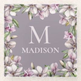 Monogram Monogrammen Magnolia Floral Glazen Onderzetter