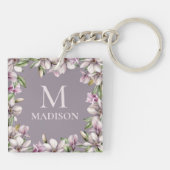 Monogram Monogrammen Magnolia Floral Sleutelhanger (Achterkant)