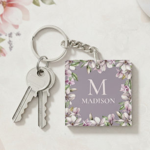 Monogram Monogrammen Magnolia Floral Sleutelhanger