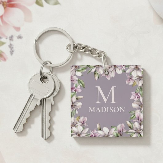 Monogram Monogrammen Magnolia Floral Sleutelhanger