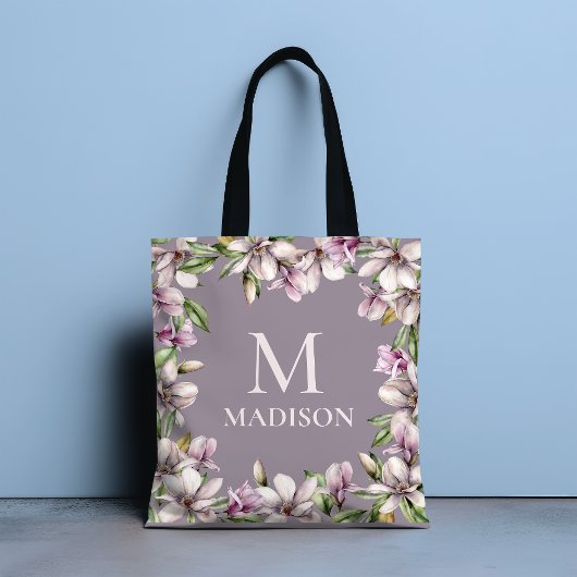 Monogram Monogrammen Magnolia Floral Tote Bag